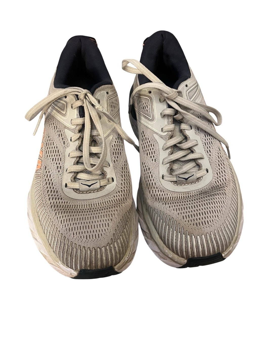 Hoka Men's Beige Athletic Running Shoes with Black Interior and Orange Accent